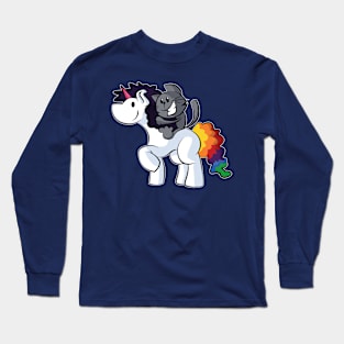 Joyful cat on a unicorn riding happy unicorn Long Sleeve T-Shirt